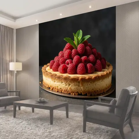 Фотообои Чизкейк с малиной и мятой