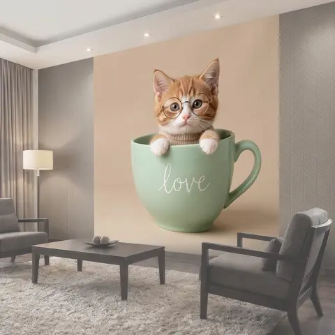 Фотообои Рыжий кот в кружке