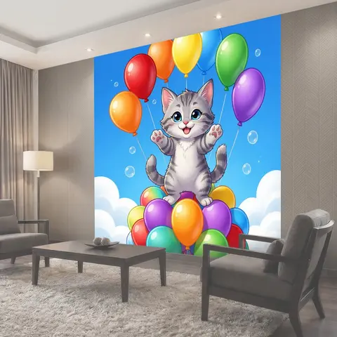 Фотообои Улыбающийся кот с шариками
