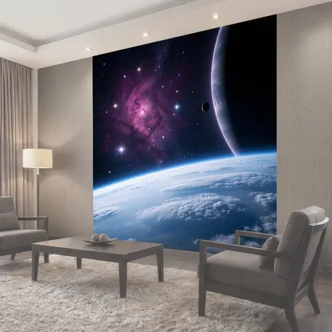 Фотообои Космический пейзаж с планетой и туманностью