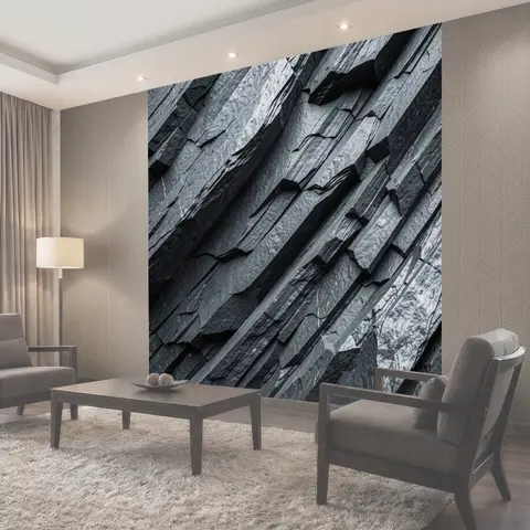 Фотообои Слоистая скальная поверхность графитового цвета