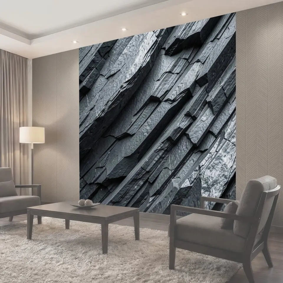 Фотообои Слоистая скальная поверхность графитового цвета