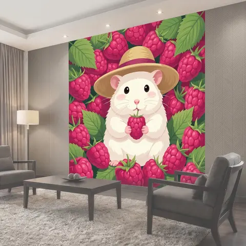 Фотообои Хомяк в шляпе с малиной