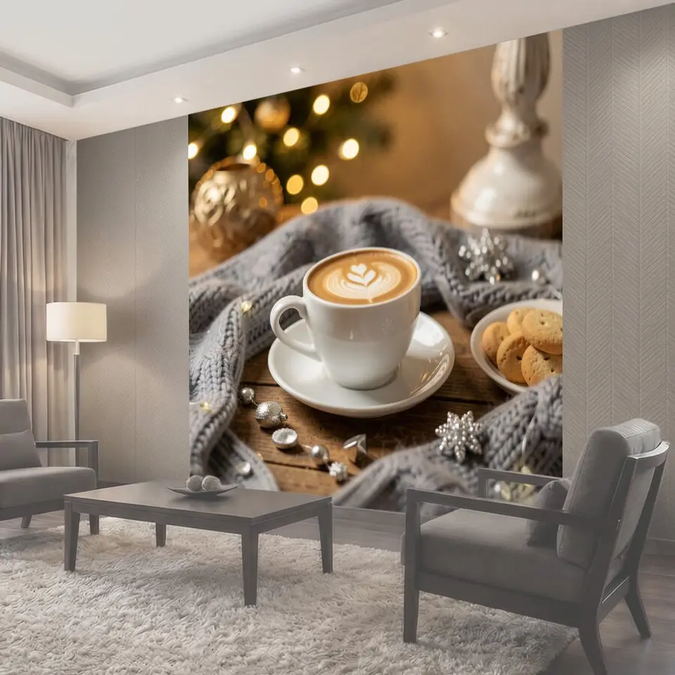 Фотообои Кофе с печеньем и гирляндами