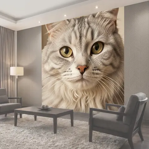 Фотообои Пушистый серый кот крупным планом