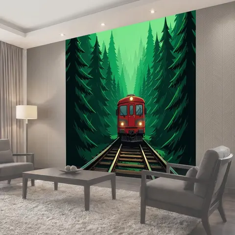 Фотообои Поезд на рельсах в лесу
