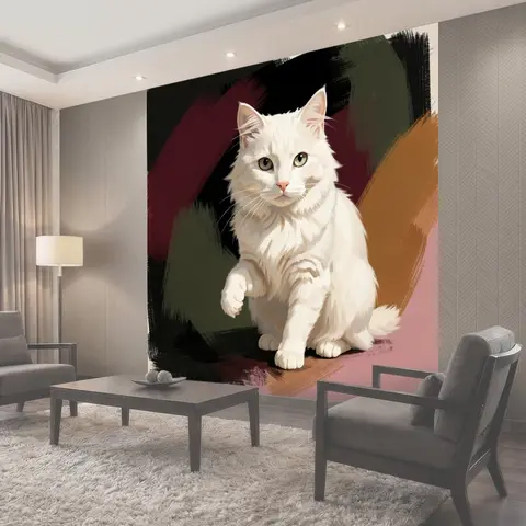 Фотообои Белый пушистый кот сидит