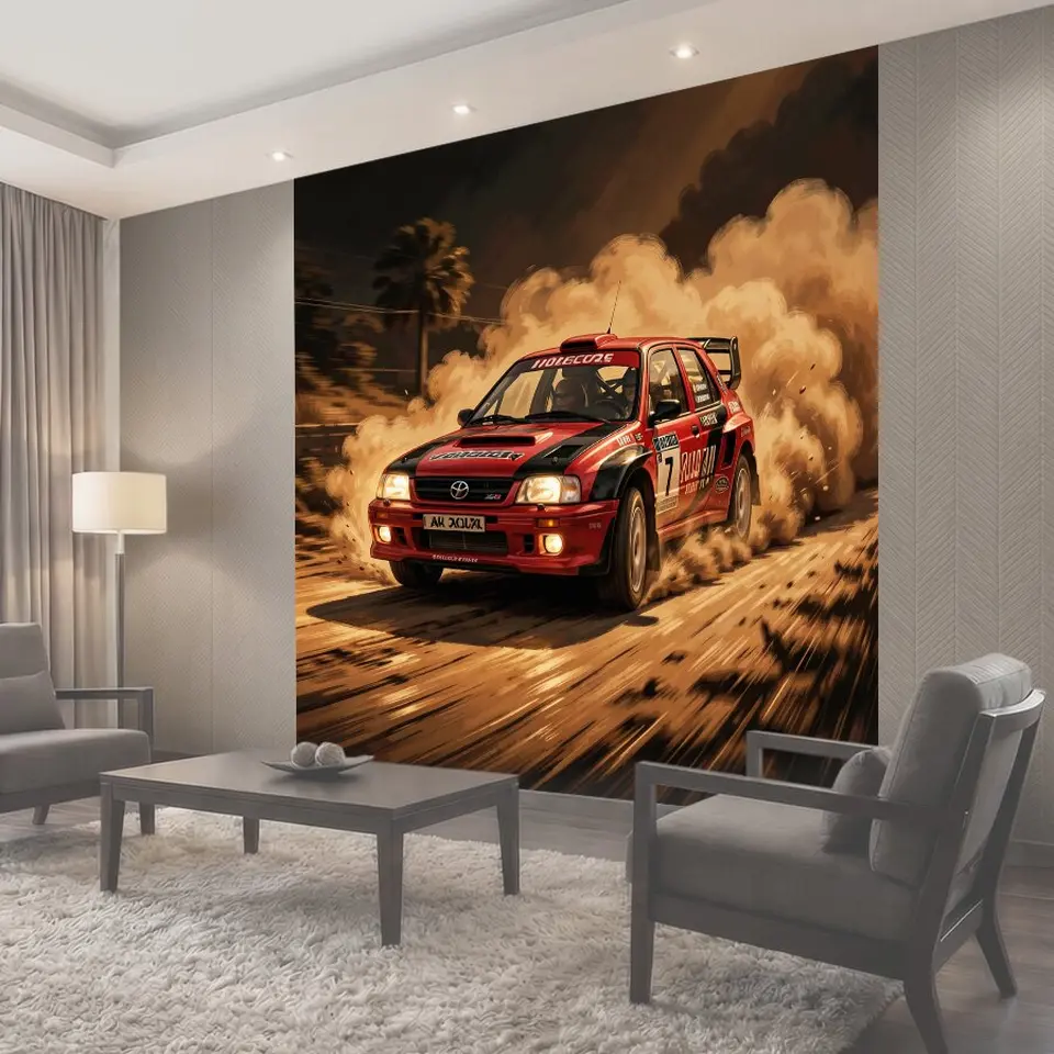 Фотообои Красный раллийный автомобиль в заносе