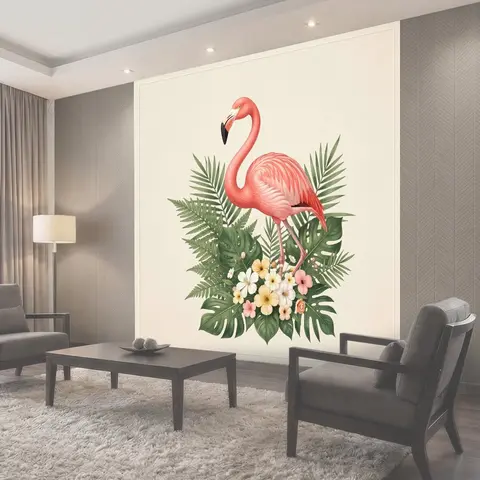 Фотообои Розовый фламинго среди тропиков