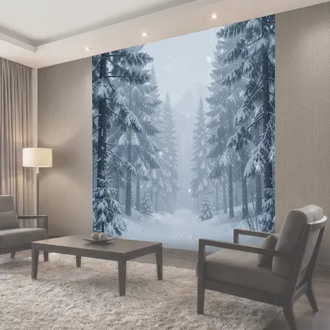Фотообои Снежный лес и горы вдали