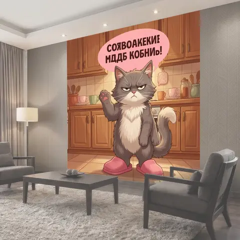 Фотообои Сердитый кот на кухне