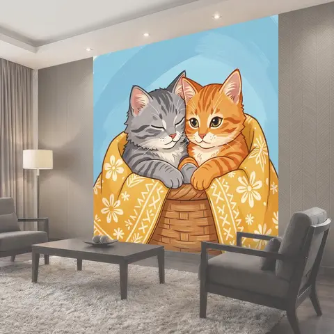 Фотообои Два котенка в корзине