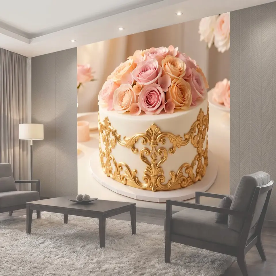 Фотообои Розовый десерт с золотым декором