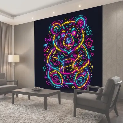 Фотообои Неоновый медведь с барабаном
