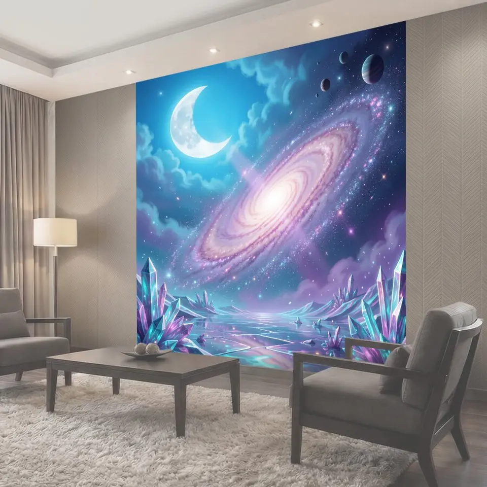 Фотообои Космический пейзаж с луной и галактикой