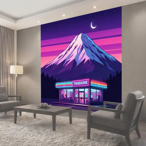 Фотообои Неоновый горный пейзаж ночью