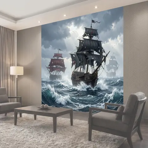 Фотообои Парусные корабли в бурном море