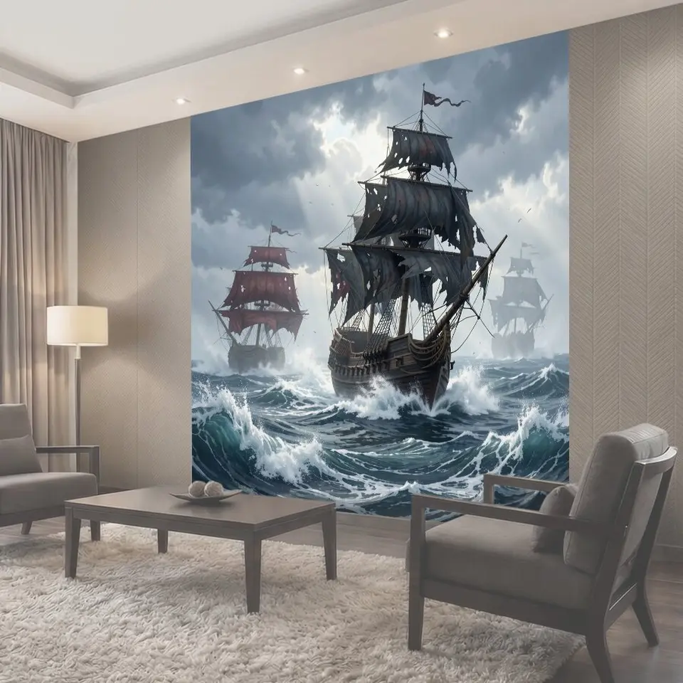 Фотообои Парусные корабли в бурном море