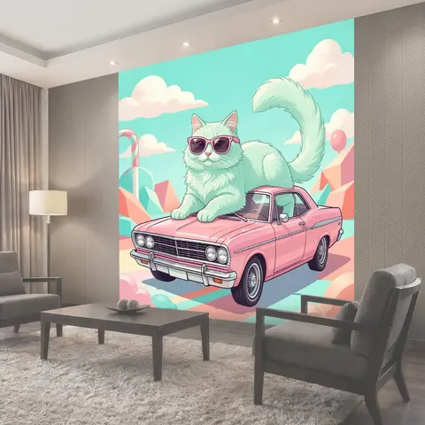 Фотообои Мятный кот на кабриолете