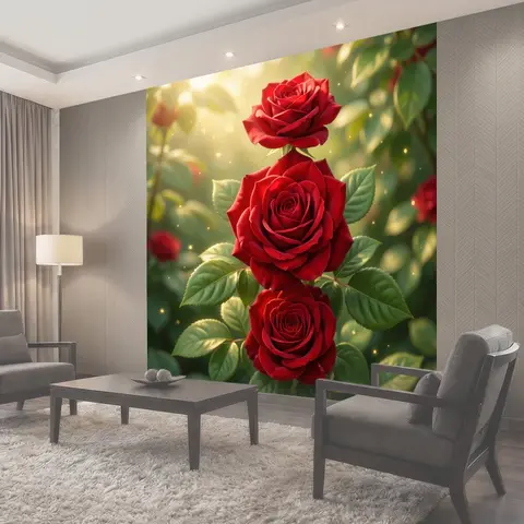 Фотообои Три красные розы в саду