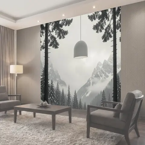 Фотообои Туманный горный лес