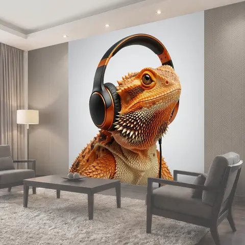 Фотообои Бородатая агама в наушниках