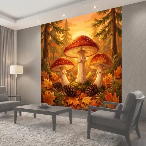Фотообои Грибы под тёплым осенним закатом
