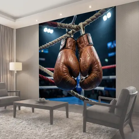 Фотообои Старые боксерские перчатки на ринге