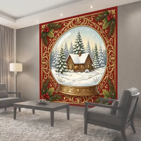 Фотообои Заснеженный дом в еловом лесу