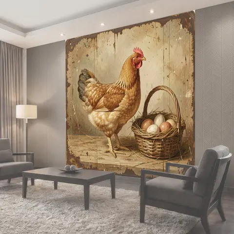 Фотообои Курица с корзиной яиц