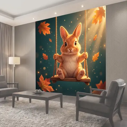 Фотообои Милый кролик на качелях
