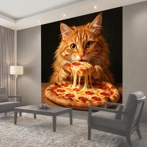 Фотообои Рыжий кот с пиццей