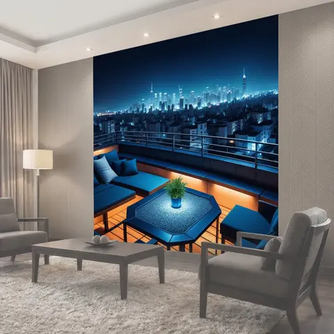 Фотообои Ночь на крыше города с панорамным видом