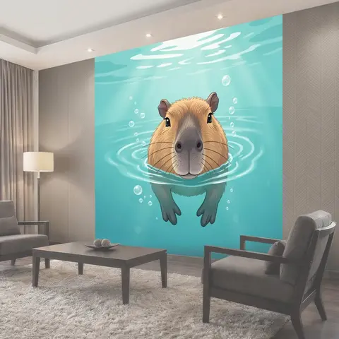 Фотообои Капибара, плывущая в бирюзовой воде
