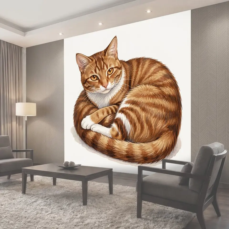 Фотообои Рыжий кот, свернувшийся клубком