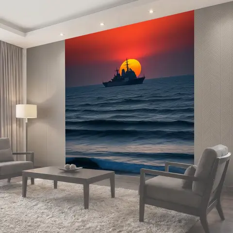 Фотообои Корабли на линии горизонта во время заката