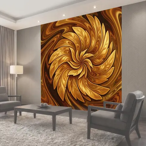 Фотообои Золотой цветок в вихрях абстракции