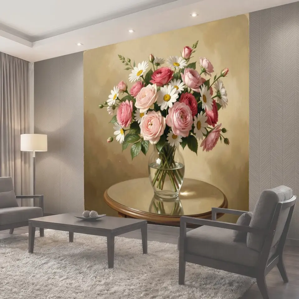 Фотообои Розы и ромашки в вазе