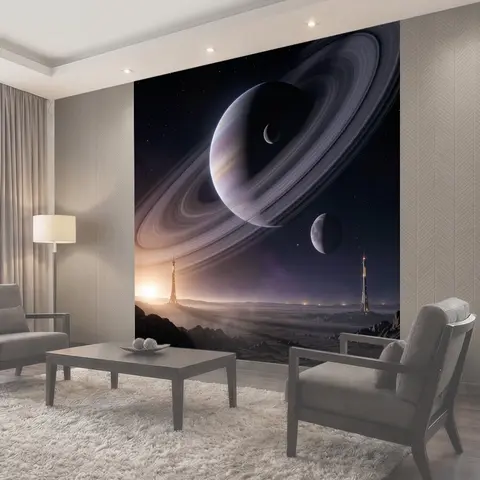 Фотообои Космический пейзаж с кольцевой планетой