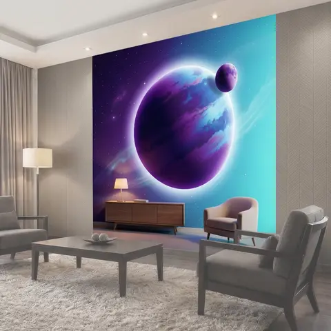 Фотообои Космический интерьер с планетой