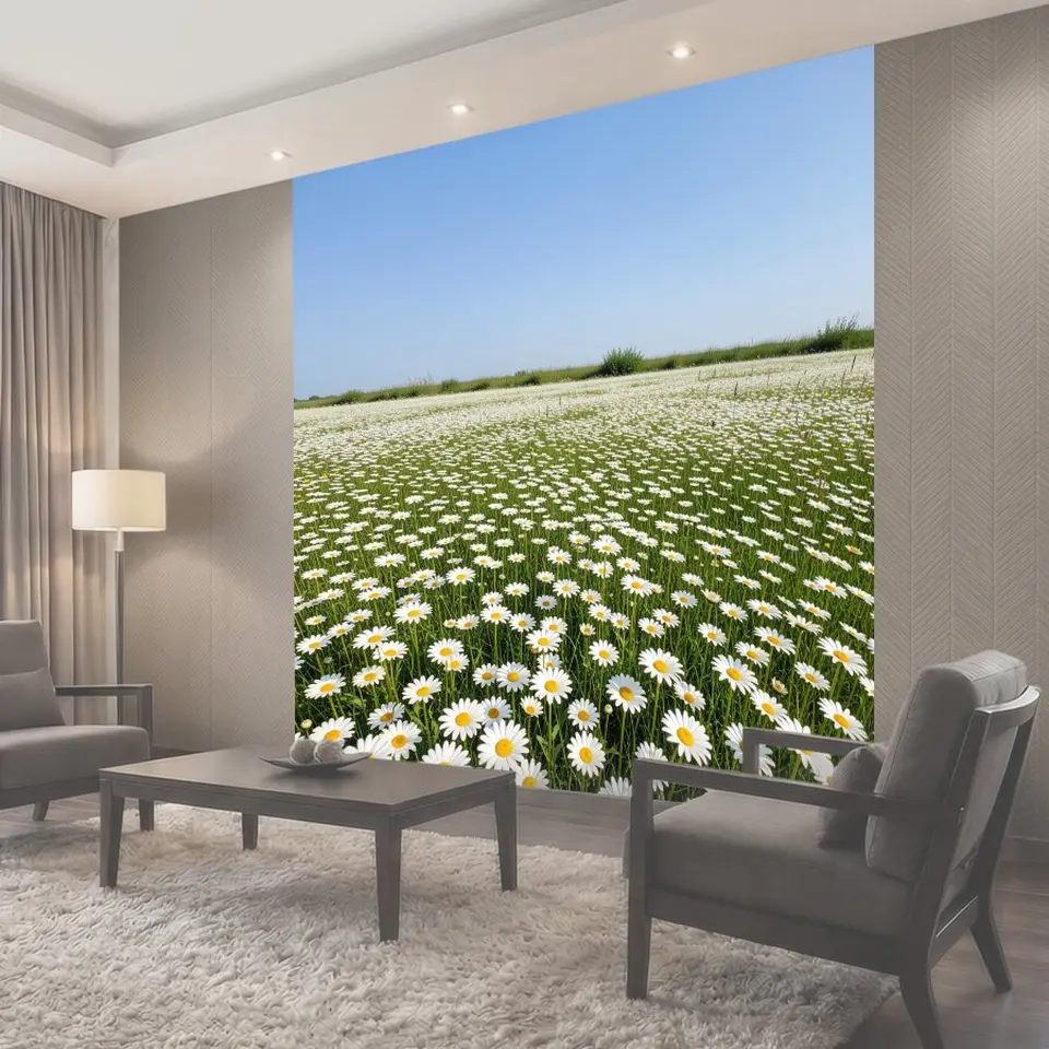 Фотообои Поле ромашек под голубым небом