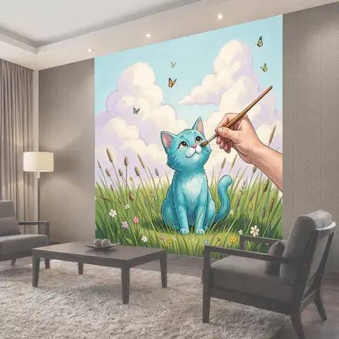 Фотообои Голубой кот на лугу