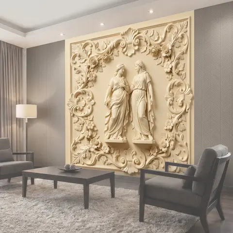 Фотообои Античные статуи в цветочной раме