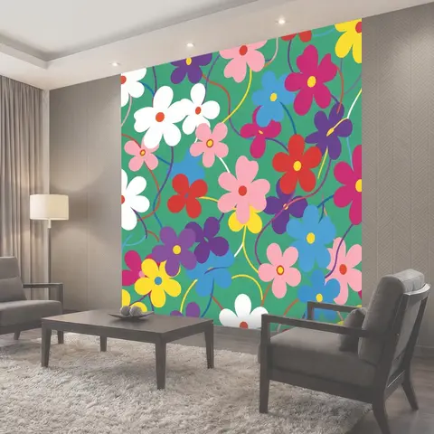 Фотообои Яркие цветы на бирюзовом фоне