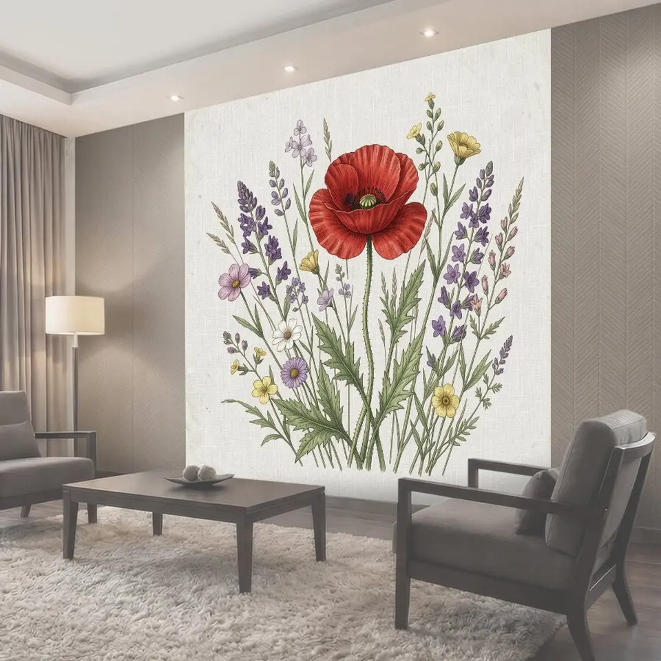 Фотообои Букет полевых цветов с маком