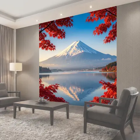 Фотообои Фудзи и осенний пруд