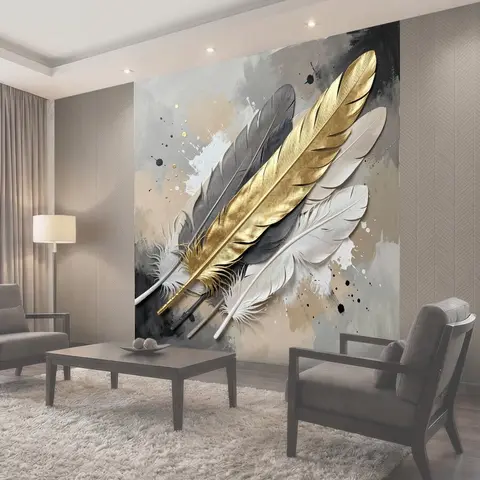 Фотообои Перья в золотых и серых тонах