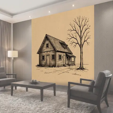 Фотообои Старинная изба у дерева