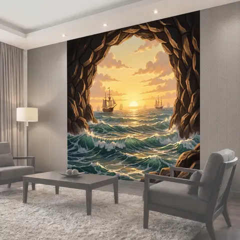 Фотообои Море уходит в закат через арку