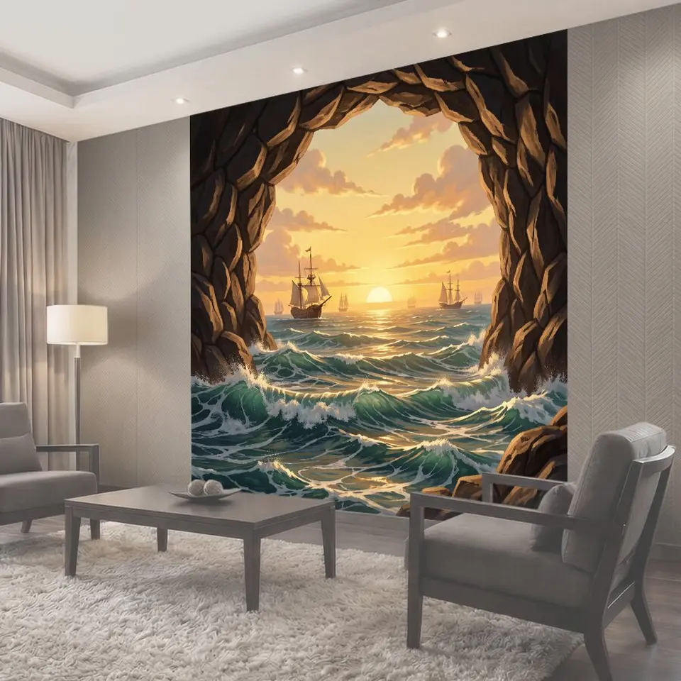 Фотообои Море уходит в закат через арку